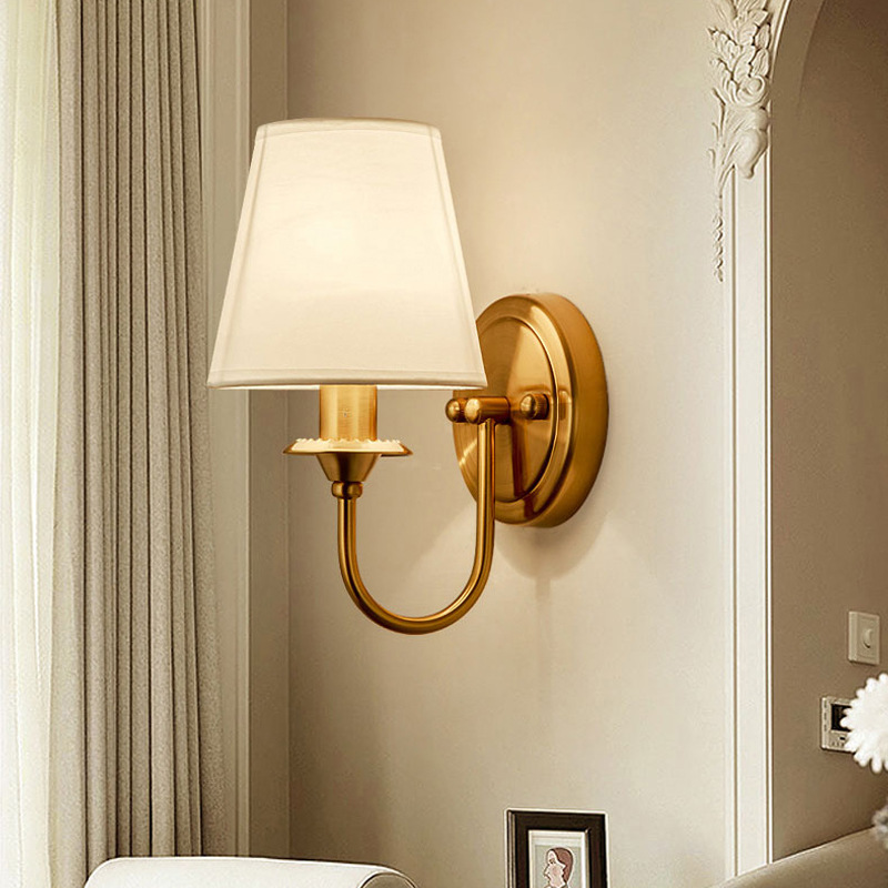 American-style ironwork wall lamps, mirror lamps, bedroom, study, living room, corridor wall lamps, copper color electroplated single-head wall lamps details Picture