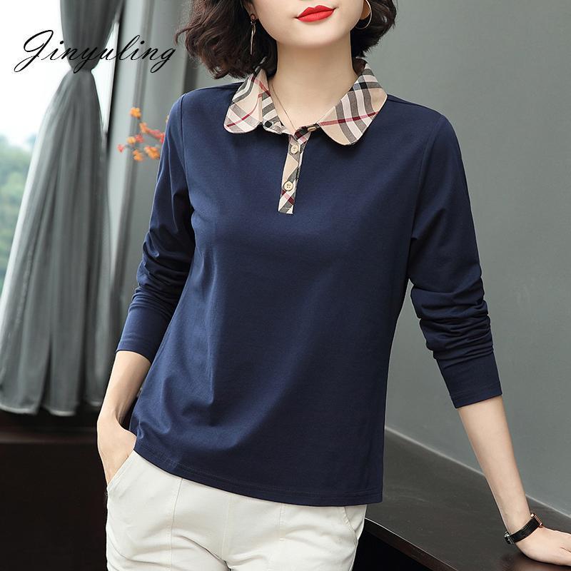 Long-sleeved T-shirt, loose women's lapel, 2022 new Korean style, women's early spring pure cotton polo shirt with a collar Item Picture