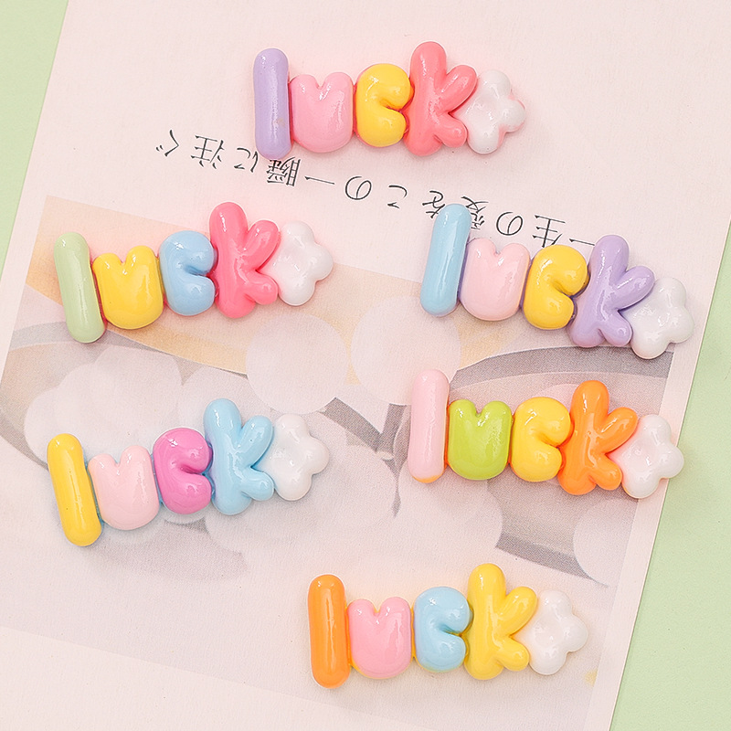 Bright Face Multi-Color Luck Letter Brand Diy Cream Glue Mobile Phone Case Hair Accessories Hair Clip Resin Accessories Wholesale