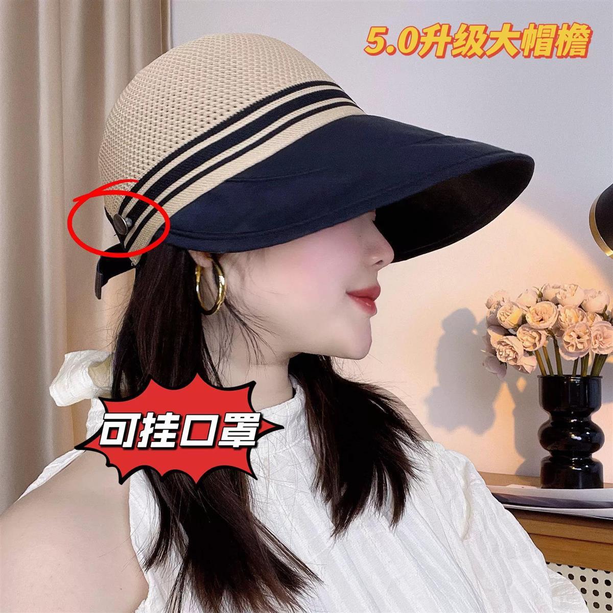 夏季女士户外遮阳帽透气镂空大檐防晒帽女休闲时尚帽大头围帽子