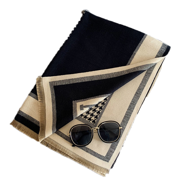 Simple Thousand-Bird Check Scarf For Women Autumn And Winter New All-In-One Light Luxury Style Long Thick Imitation Cashmere Warm Shawl Item Picture