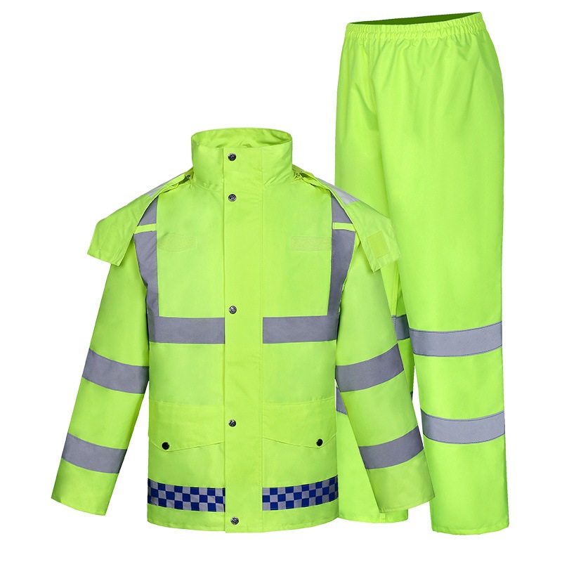 交通执勤防暴雨荧光绿雨衣雨裤套装批发保安巡逻环卫救援应急雨衣