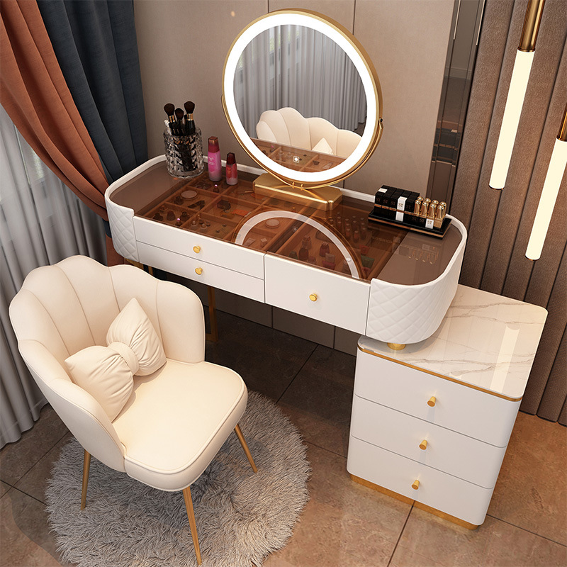 梳妆台玻璃轻奢高级感卧室现代简约岩板化妆桌小户型收纳柜一体桌详情图3
