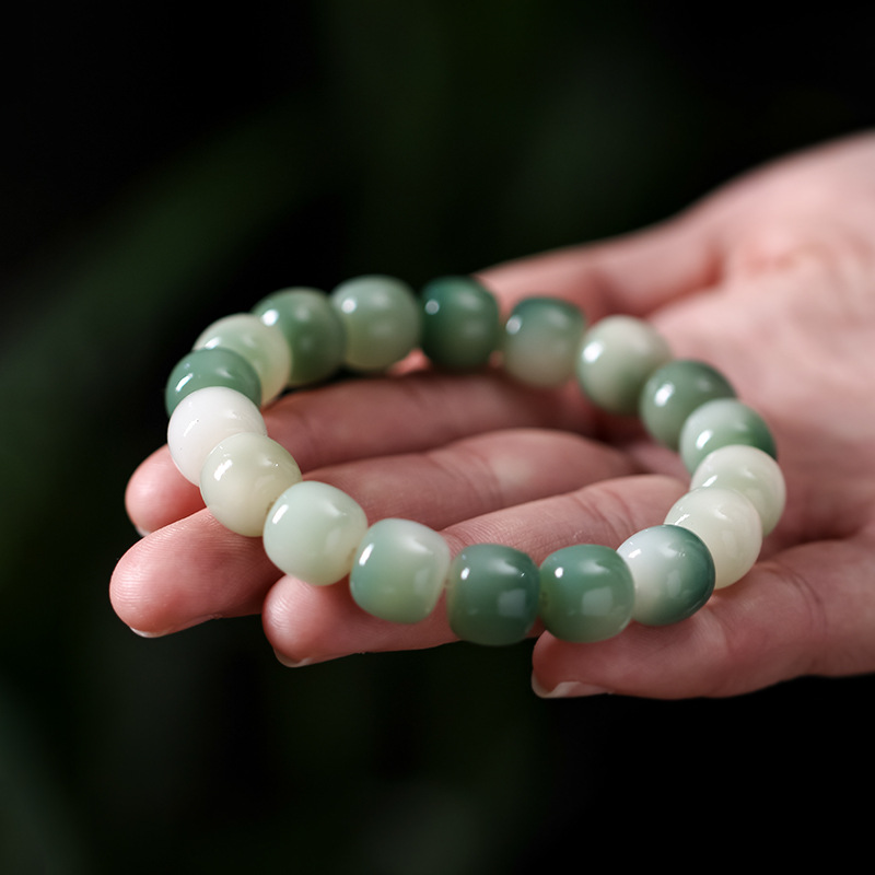 Gradient White Jade Bodhi Root Bracelet Female Winding Finger Soft Play Bodhi Buddha Beads Handheld Green Shade Male Disc Play Bracelet Specification drawing