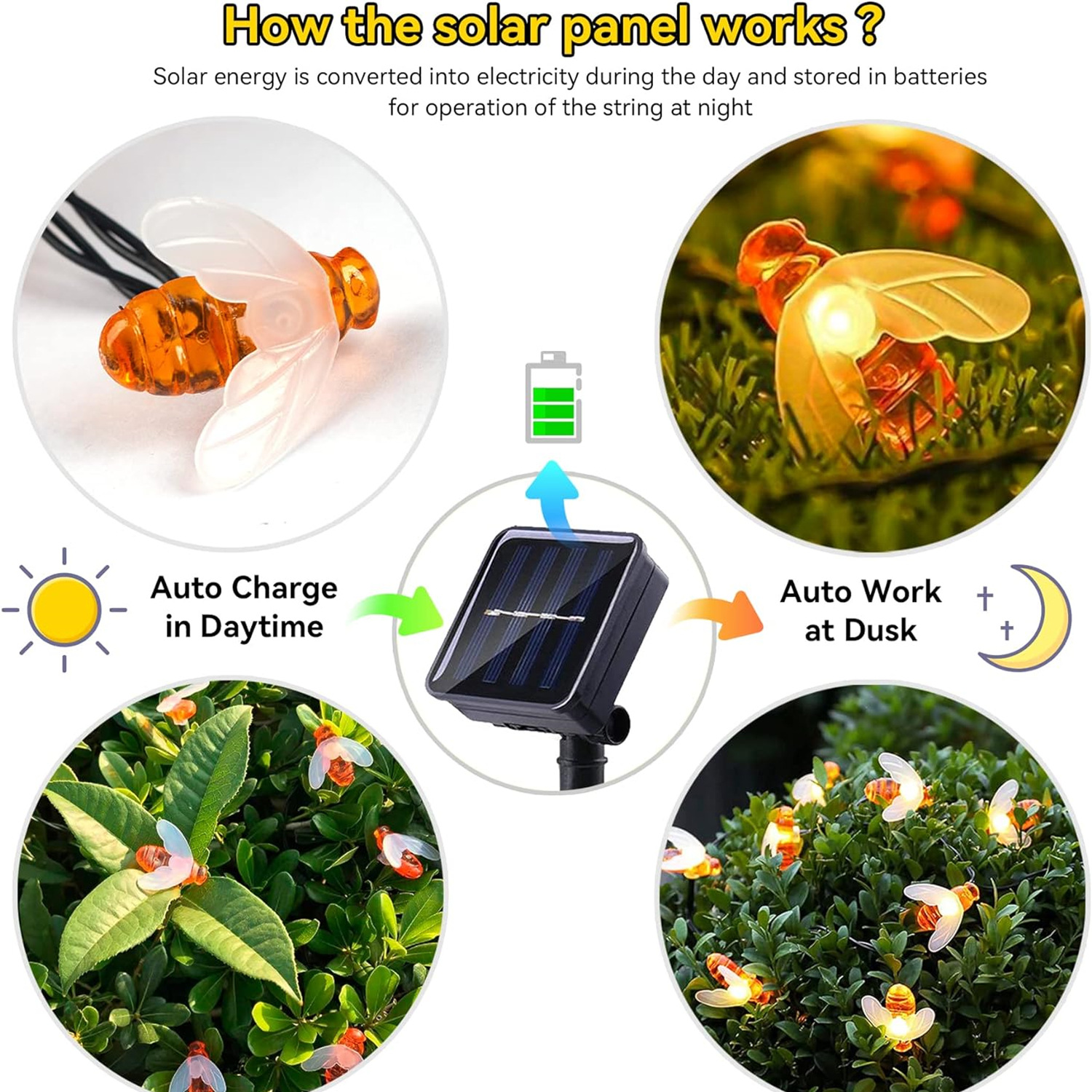 Amazon's best-selling solar light string 30-LED bee light string outdoor courtyard garden decorative color string light Specification image