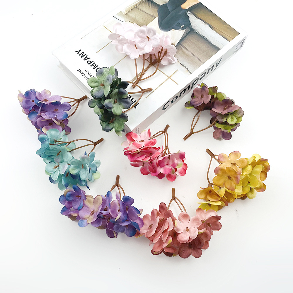 仿真16叉绣球花串 diy簪花秋色古风汉服头饰伴手礼盒配花婚礼布置