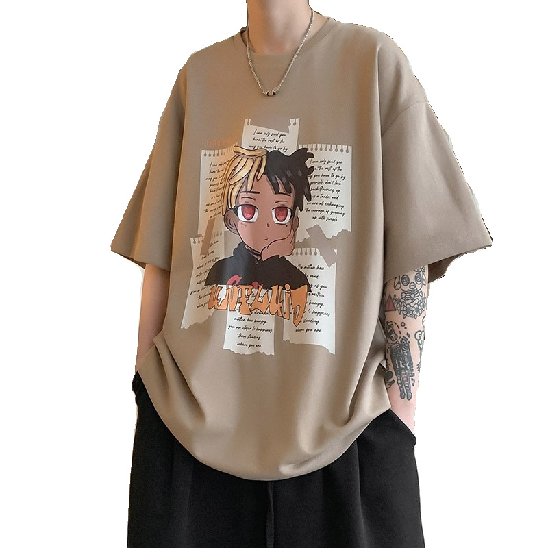 短袖/t恤男士短袖潮流/T恤/服装/男士冰丝短袖白底实物图