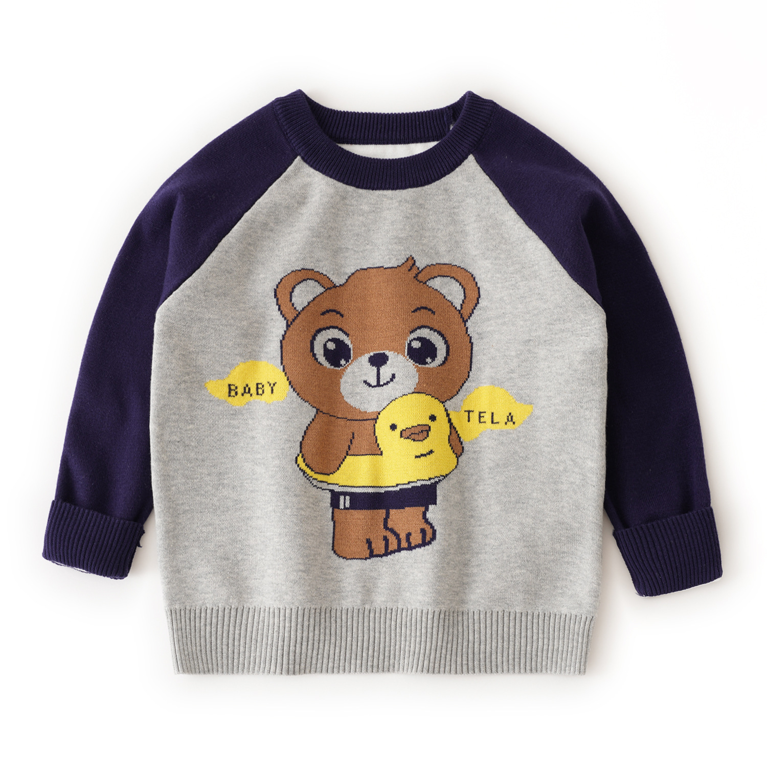 Cartoon bear baby autumn and winter clothing, boys' sweaters, knitted base shirts, children's clothing wholesale, long-sleeved tops, small and medium-sized children