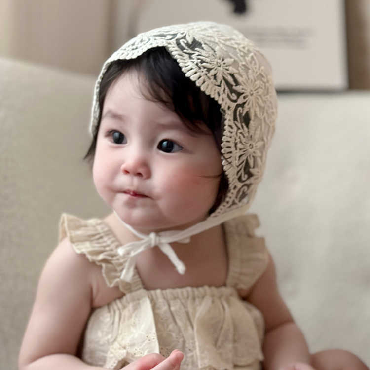 婴儿帽子春秋蕾丝花边公主外出婴幼儿遮阳帽女宝宝宫廷帽夏季薄款