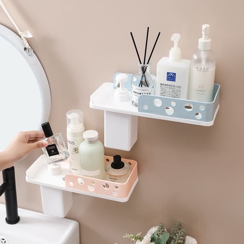 Bathroom storage rack, bathroom wall-mounted storage rack without drilling holes, toilet, washroom, toilet wall plastic rack details Picture