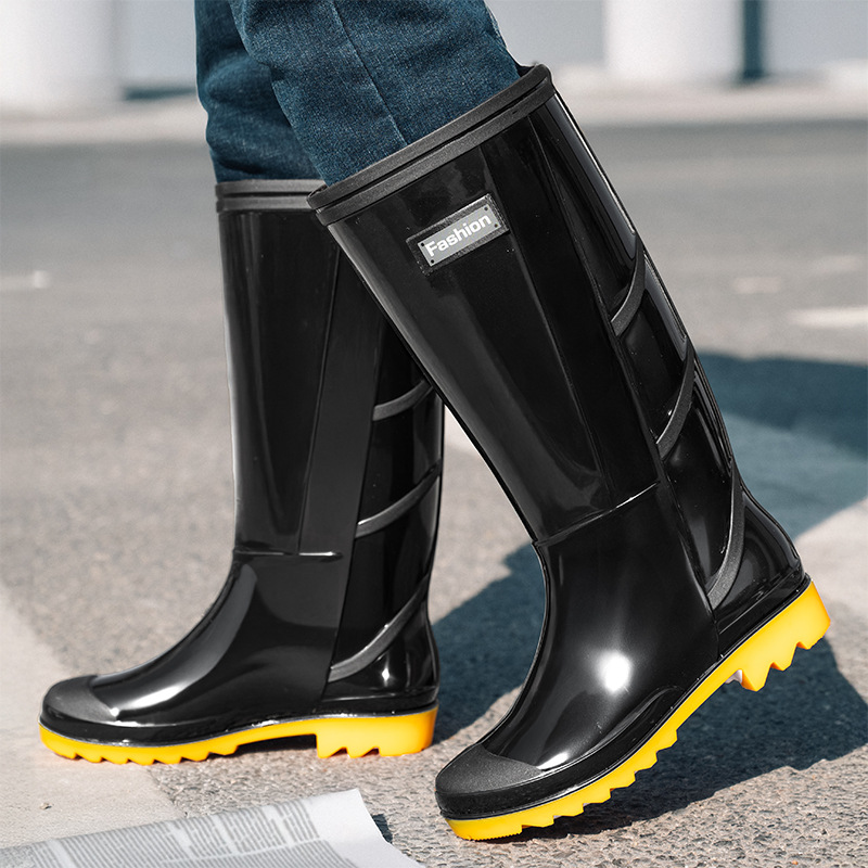 高筒雨鞋迷彩男士防水耐磨水鞋加绒保暖鞋