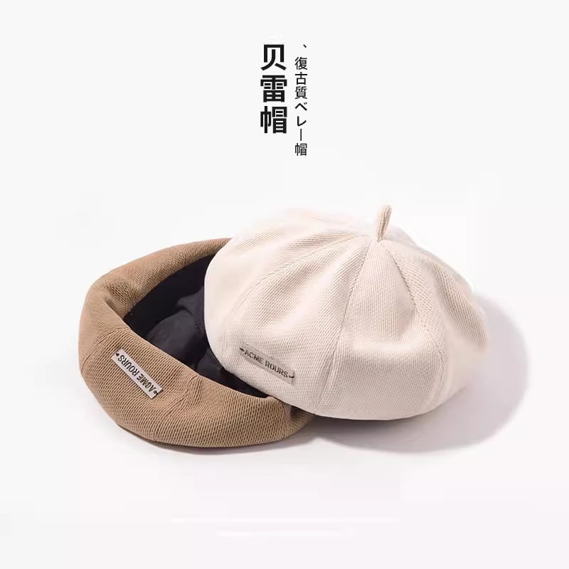 Beret Lady Autumn-Winter Beige Instagram Red Bud Hat Head Girth Sun Octagon Painter Hat To Show Small Face Application Scenario