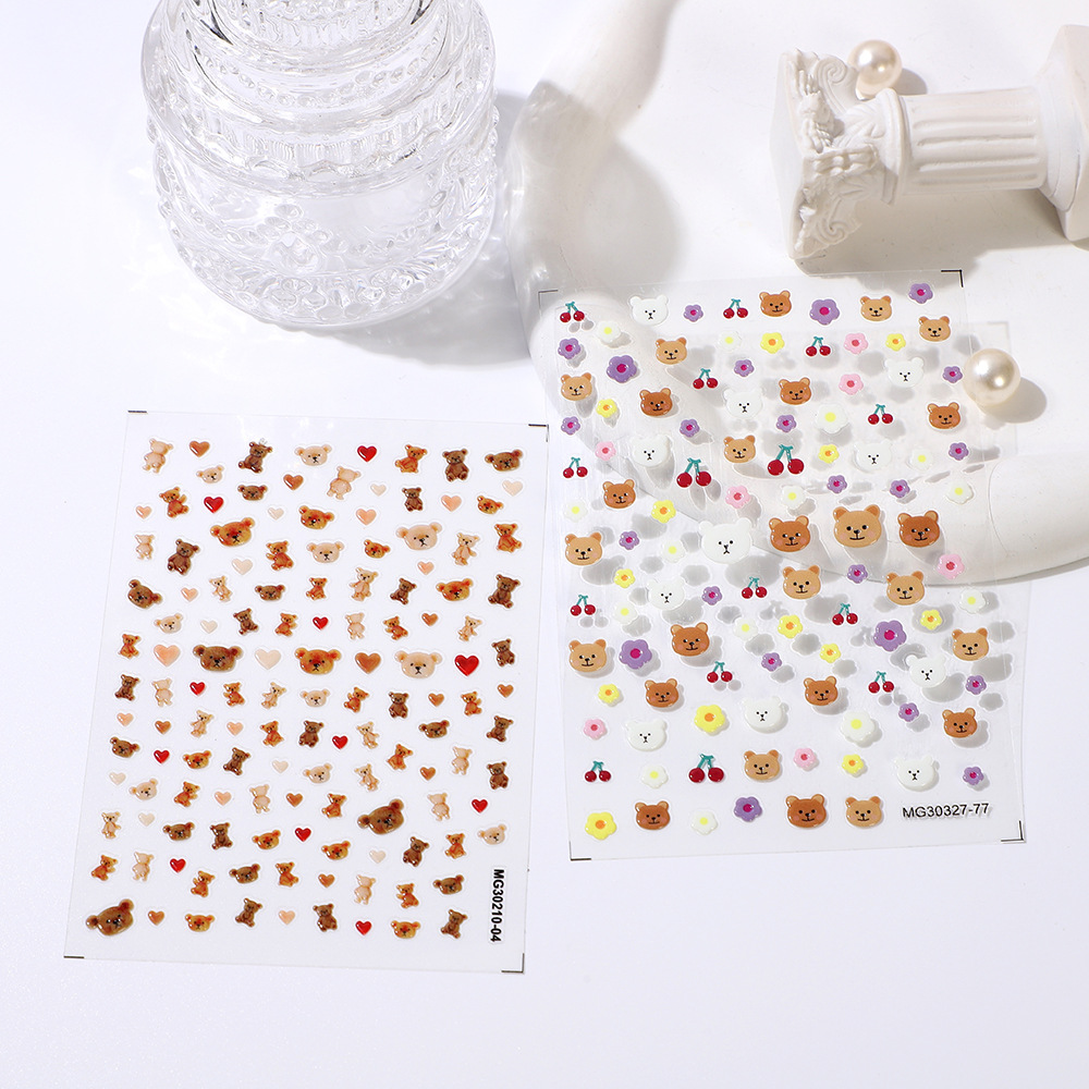 Rose Nail Jelly Decal Dopamine Card Bronze Bear Nail Sticker Guka Sticker Specification drawing