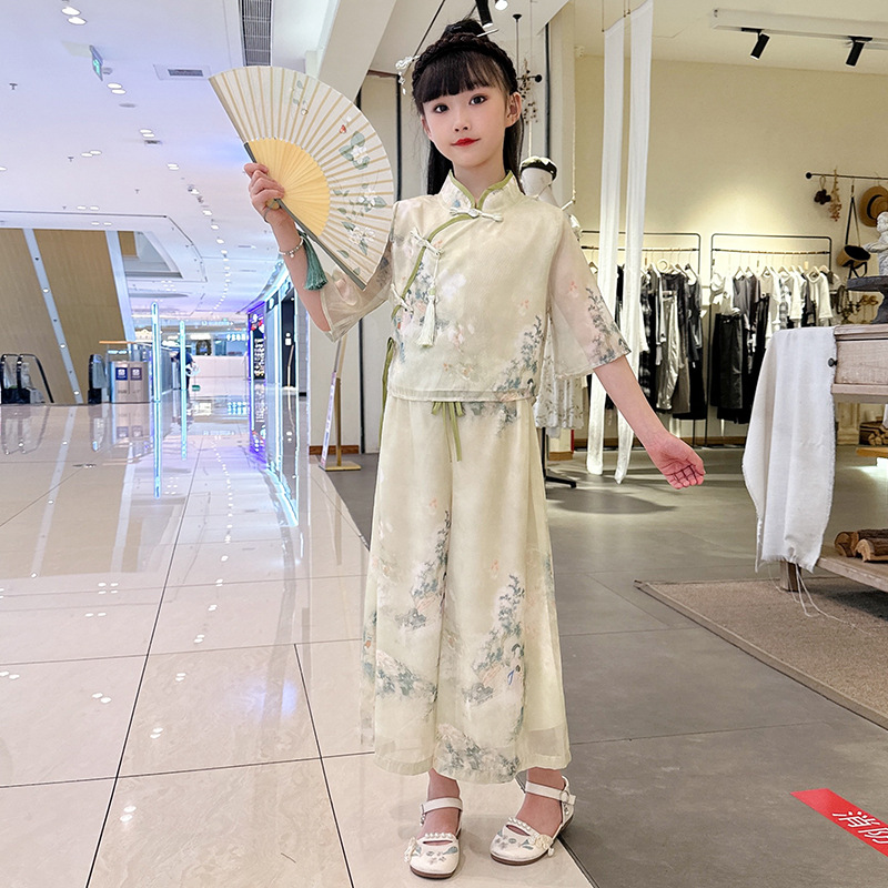 Summer new Chinese-style children's dress set for girls, 2025 new summer dress for girls, thin Hanfu two-piece set Specification image