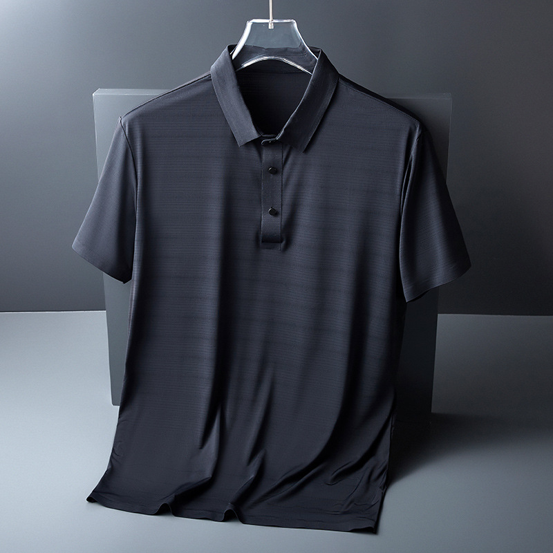 High-end seamless ice silk mesh striped polo shirt for men, summer lapel business short-sleeved T-shirt for men, dad's wear Specification image