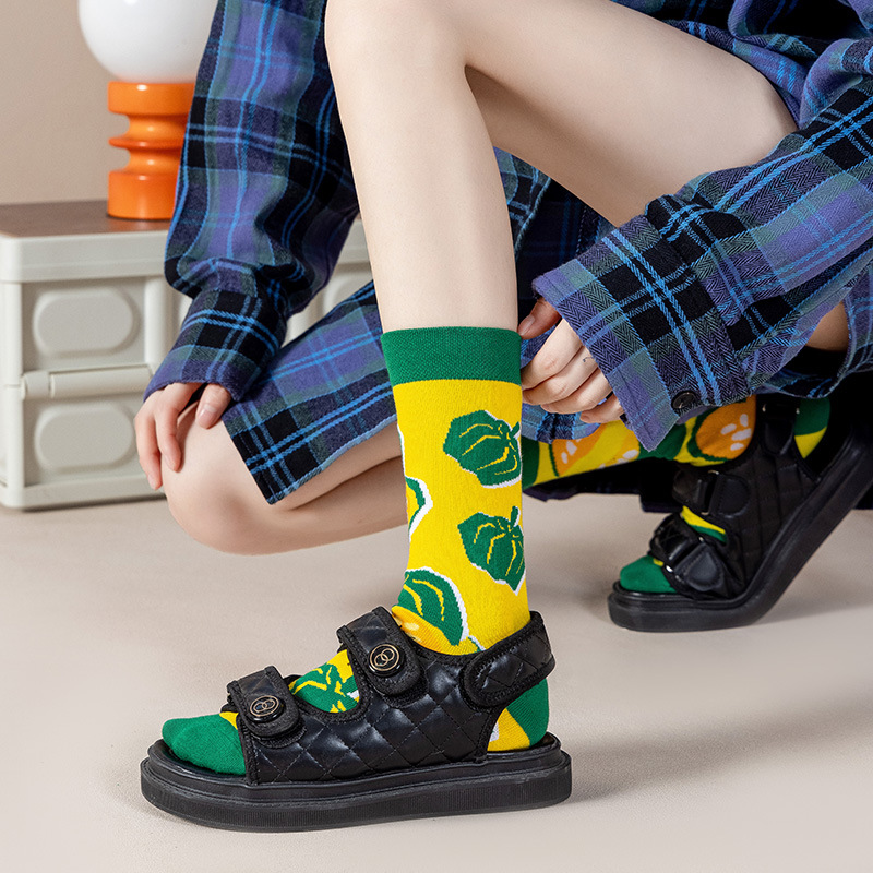 Ab Socks New Asymmetrical Couple Socks Cartoon Combed Cotton Hand Stitched Head Ab Cotton Socks Creative Multi-Color Options Specification drawing