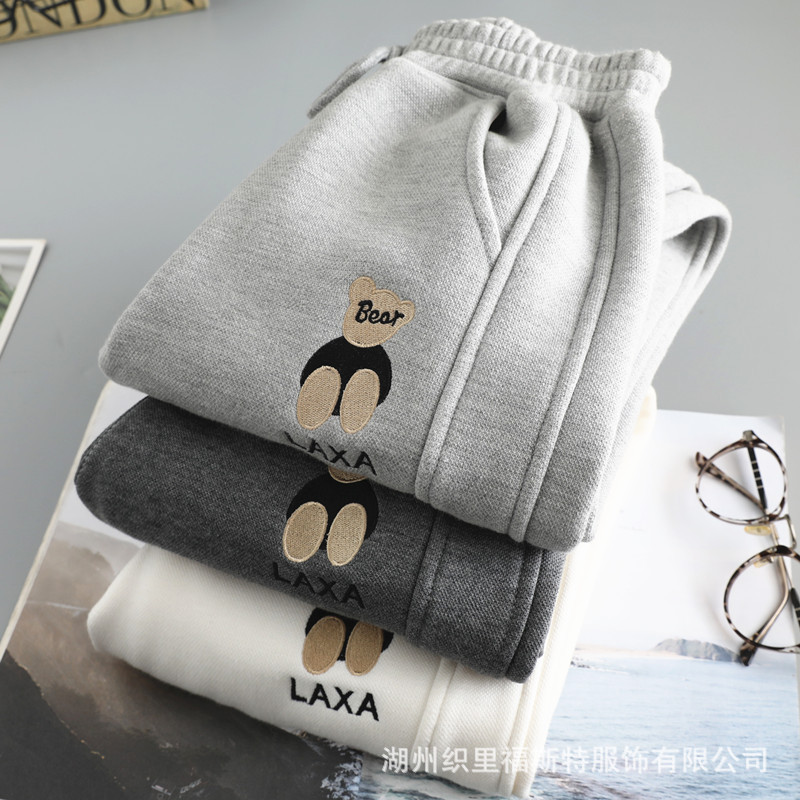 Girls' sports pants for autumn and winter with fleece and thickening, 2022 new style of Zhongda children's loose and casual one-piece fleece sweatpants