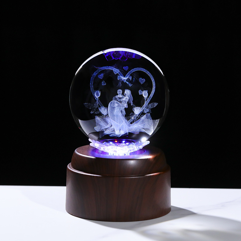 3d crystal ball luminous base, engraved ball night light, galaxy solar system creative desktop decoration, student gift details Picture