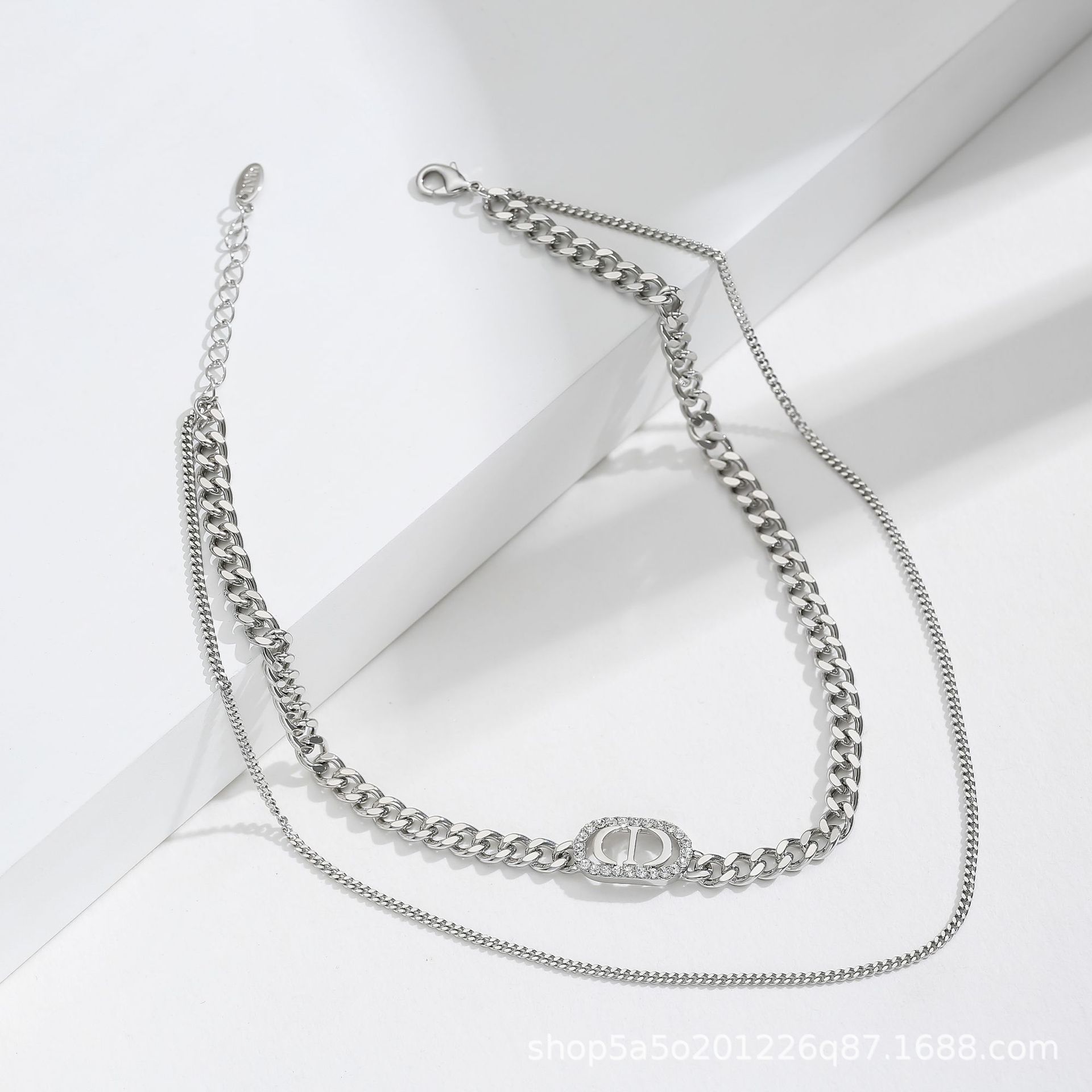 Beautiful silver jewelry custom processing to map to sample alloy micro-inlaid double personality fashion senior medieval zircon necklace Specification drawing