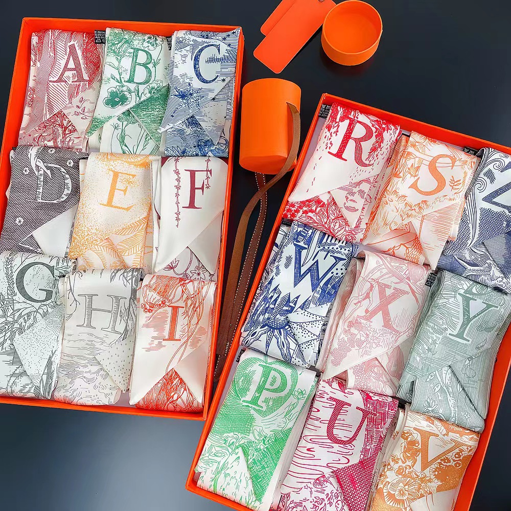 Bow Thin All-Match Silk Scarf Women 26 Letters Net Red Tie Hair Headband Scarf Decorative Scarf Tie Bag Streamer Specification drawing