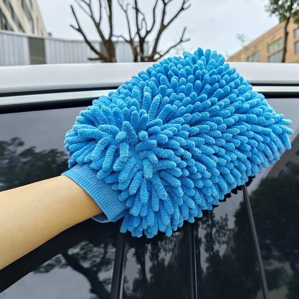 Double-sided spiral Chenille car cleaning gloves, Chenille thickened car washing and cleaning multi-functional waterproof and paint-free gloves Specification image