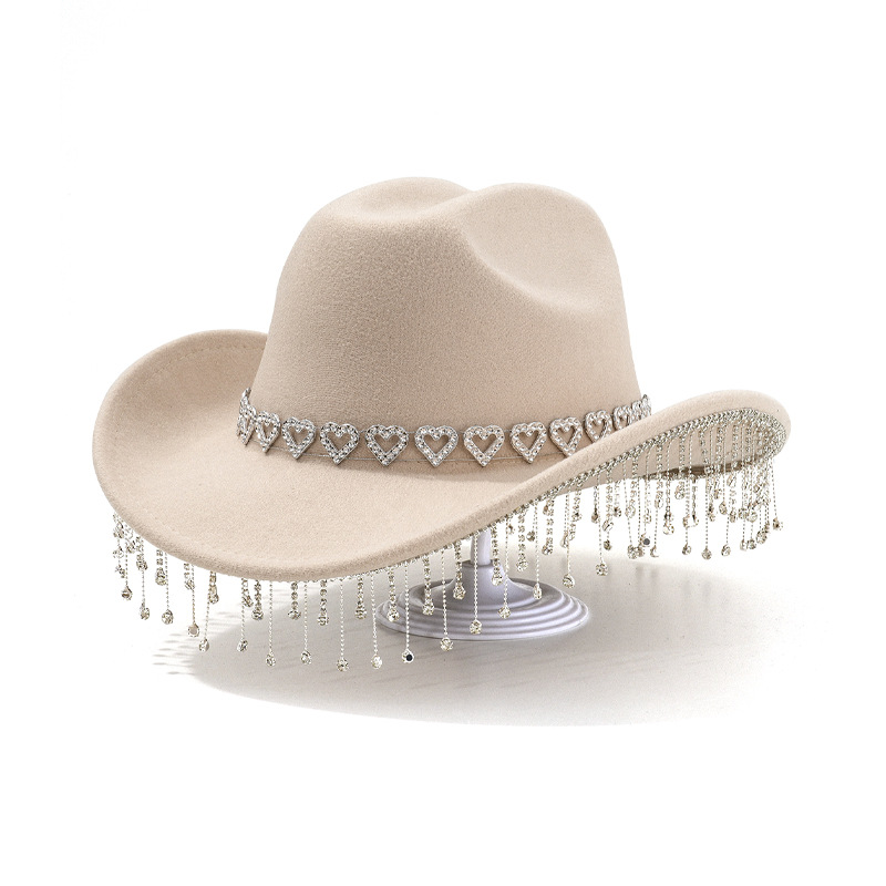 Cross-border bestsellers: British top hat with diamond-shaped gemstones, rhinestones, tassels, western cowboy top hat, jazz hat, and felt hat