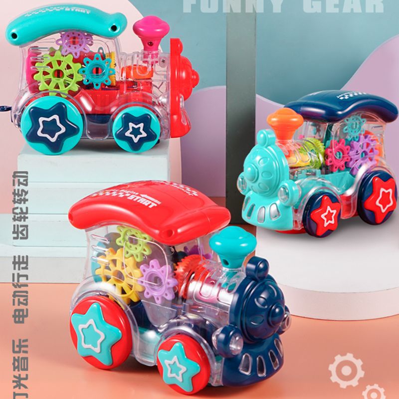 Electric children's universal toy car transparent music light gear train toy night market floor stall toy wholesale full figure