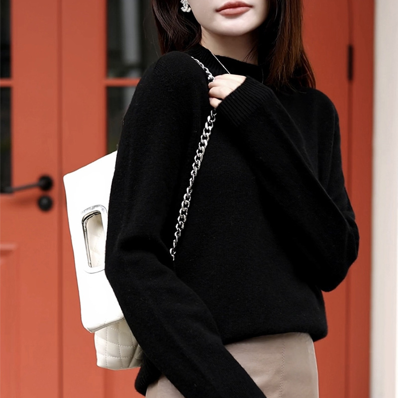 Semi-high neck seamless one-piece wool sweater for women, spring new top for 25, 100 pure wool base sweater knitted sweater Specification image