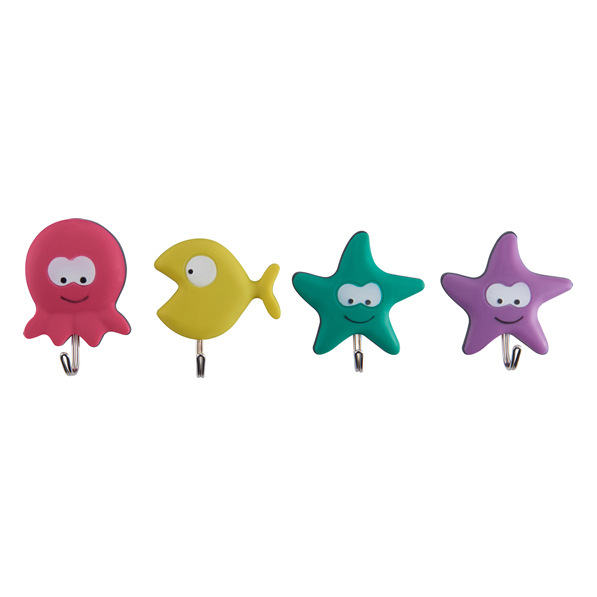 Four creative and colorful simple adhesive hooks for the back of the kitchen and bedroom doors without nails or holes Item Picture