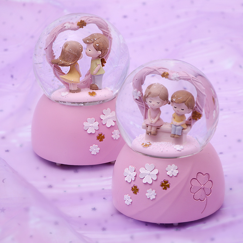 Glowing Snow Swirling Crystal Ball Romantic Couple Garland Music Box Birthday Gift Music Decoration details Picture