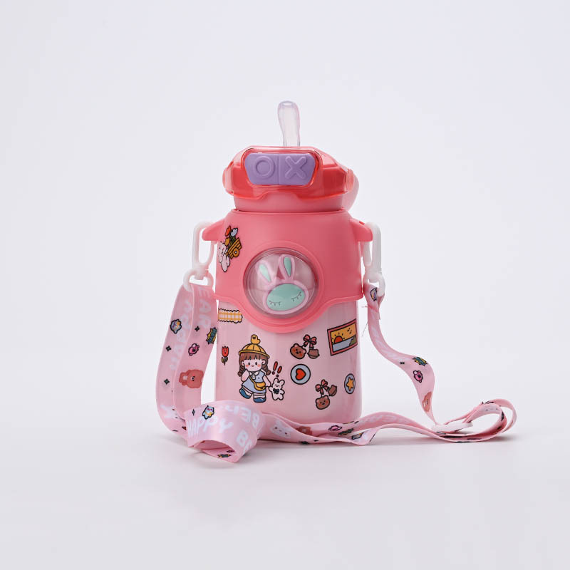 Manufacturers Creative Can Print Children's Doll Straw Thermos Cup Rabbit Handle Straw Stainless Steel Thermos Cup Good Water Cup details Picture