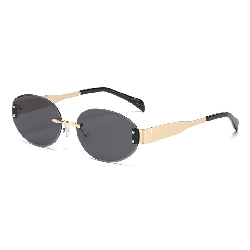 European and American cross-border frameless edge-cut metal sunglasses for men and women, high-end and trendy, oval frame glasses in stock