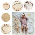 木质婴儿纪念牌 圆形婴儿出生登记牌 儿童里程碑木片拍照道具