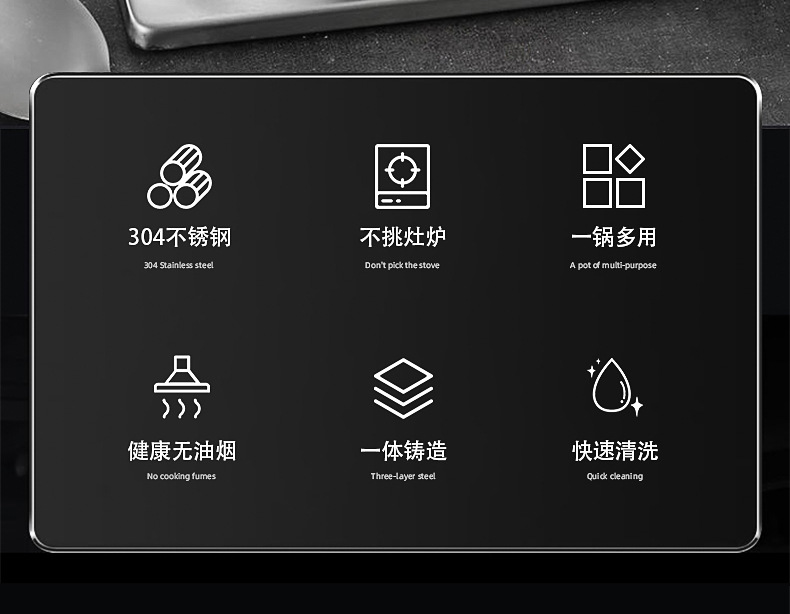 304不锈钢煎锅家用无涂层电磁炉通用平底锅煎炒两用厨房锅具批发详情2
