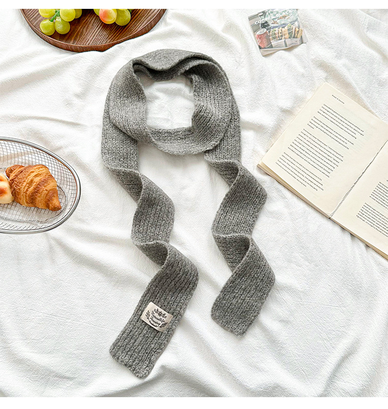 A new winter style of colorful narrow woolen scarf with small strips, a fashionable solid color warm knitted woolen scarf pic 16