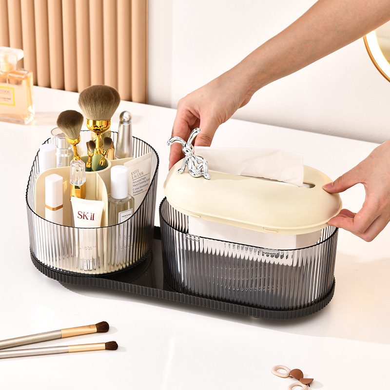 Multi-functional desktop tissue box, makeup brush bucket, pen holder, rotating tissue box, makeup storage bucket, living room