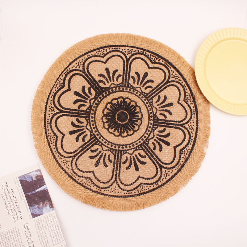 DIY vintage yute hogar redondo tejido mesa de comedor decoración de lino mesa de una pieza Specification image