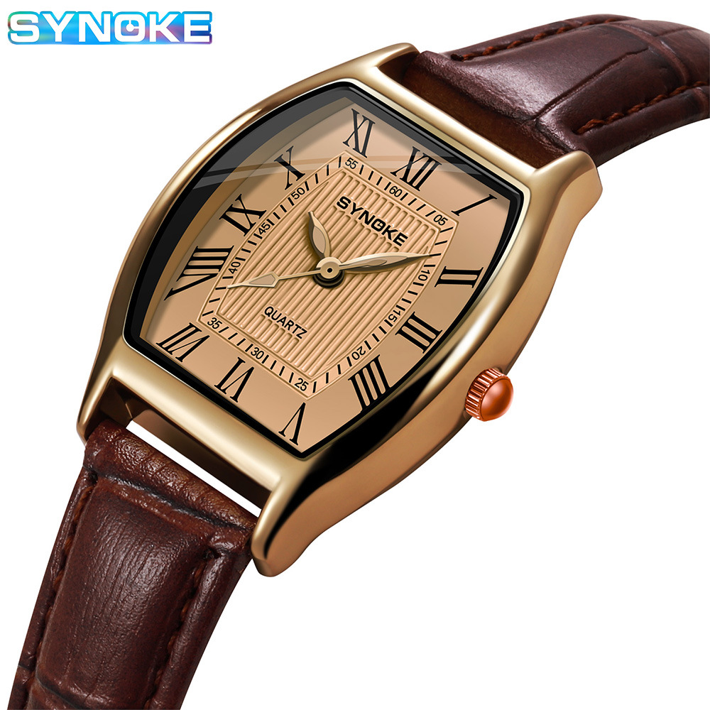 SYNOKE vintage barrel-shaped quartz watch for ladies, fashionable Roman numeral dial, light luxury wristwatch for students