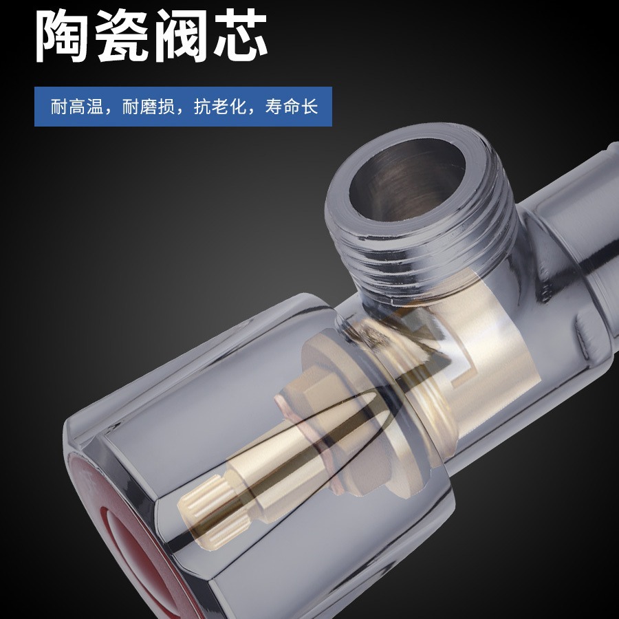 All-copper triangle valve, pure copper batch, copper thread cold and hot water valve, large flow wholesale, one inlet and two outlets stop valve Specification image