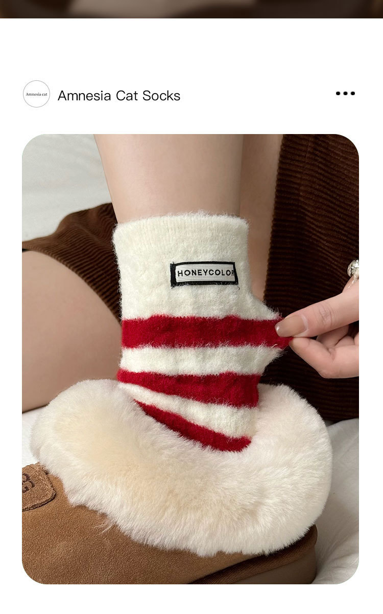 Calcetines de piso de una pieza de reemplazo de cabello año de vida calcetines rojos para las mujeres otoño invierno más suave y más grueso calor coral fleece calcetines de algodón para dormir calcetines de piso de invierno una pieza de reemplazo pic 14