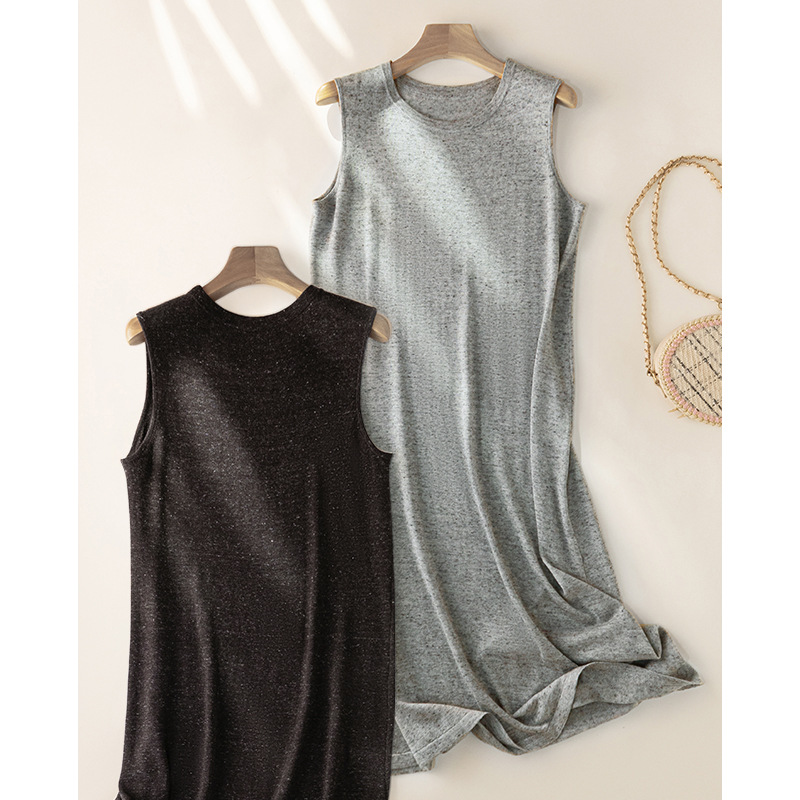 2025濮院早秋新款纸片人亚麻绵羊毛无袖针织连衣裙时髦经典纸片人