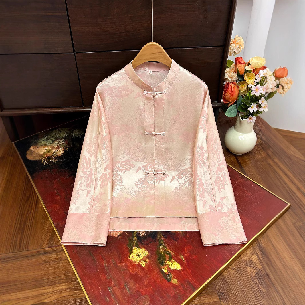 New Chinese-style retro jacquard coat 2025 Spring/Summer new retro button-up top, ethereal thin long-sleeved shirt details Picture