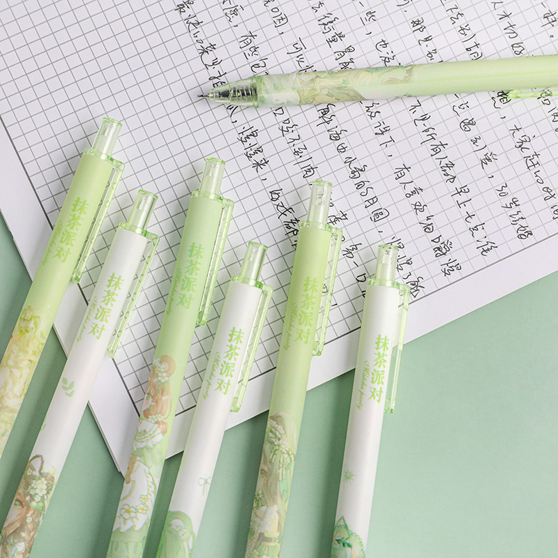 Bag 6 Matcha Party Press Neutral Pen Student St Pen Quick-Drying Water-Based Pen Black Signature Pen Office Specification drawing
