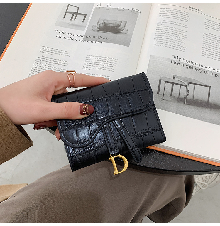 女士钱包长短款简约潮搭扣折叠石头纹多卡位卡包短款小钱包零钱夹详情26