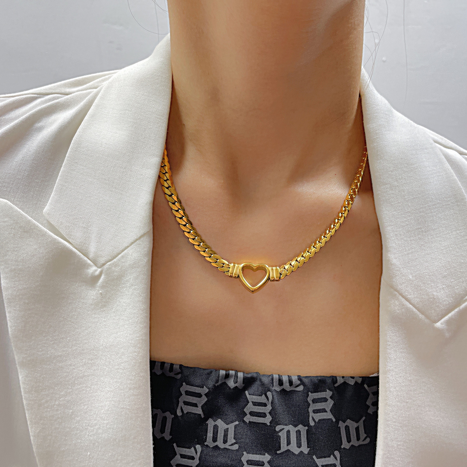 Opk Jewelry European And American Fashion Fashion Stainless Steel Snake Bone Chain Personality Exaggerated Ins Style Love Titanium Steel Necklace Woman details Picture