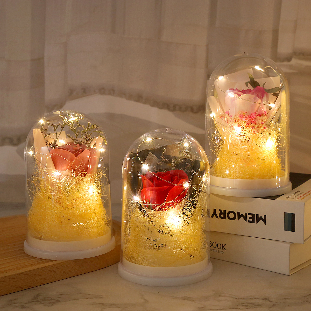 Rose glass cover, Qixi Festival, Christmas and Valentine's Day girlfriend gift, small night light decoration Specification drawing