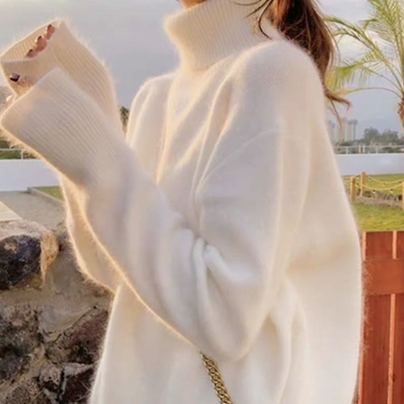 White Turtleneck Mink Fuzz Coat Female Winter Thickened 2023 New Foreign Relaxed Lazy Wind With A Base Shirt