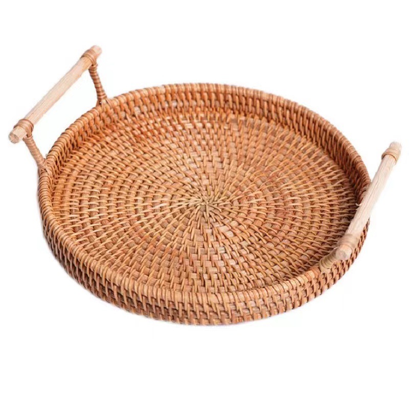 Vietnamese Rattan Hand-Woven Basket Snack Bread Picnic Basket Living Room Tabletop Storage Basket Two-Ear Hand-Held Storage Basket Item Picture