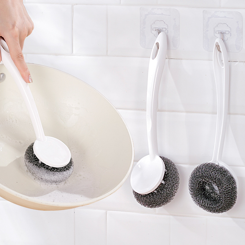 厨房专用刷锅神器不锈钢长柄锅刷不伤锅钢丝刷洗碗钢丝球清洁刷