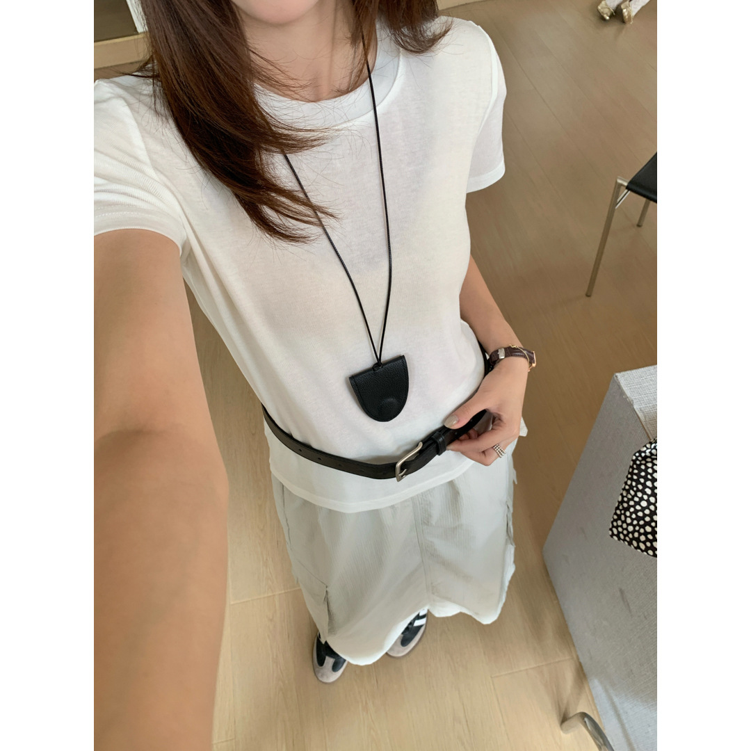 GAGD Tencel wool shoulder short-sleeved T-shirt for women, Millennium, sweet and cool, waist-tightening sport short-sleeved T-shirt top for spring Item Picture